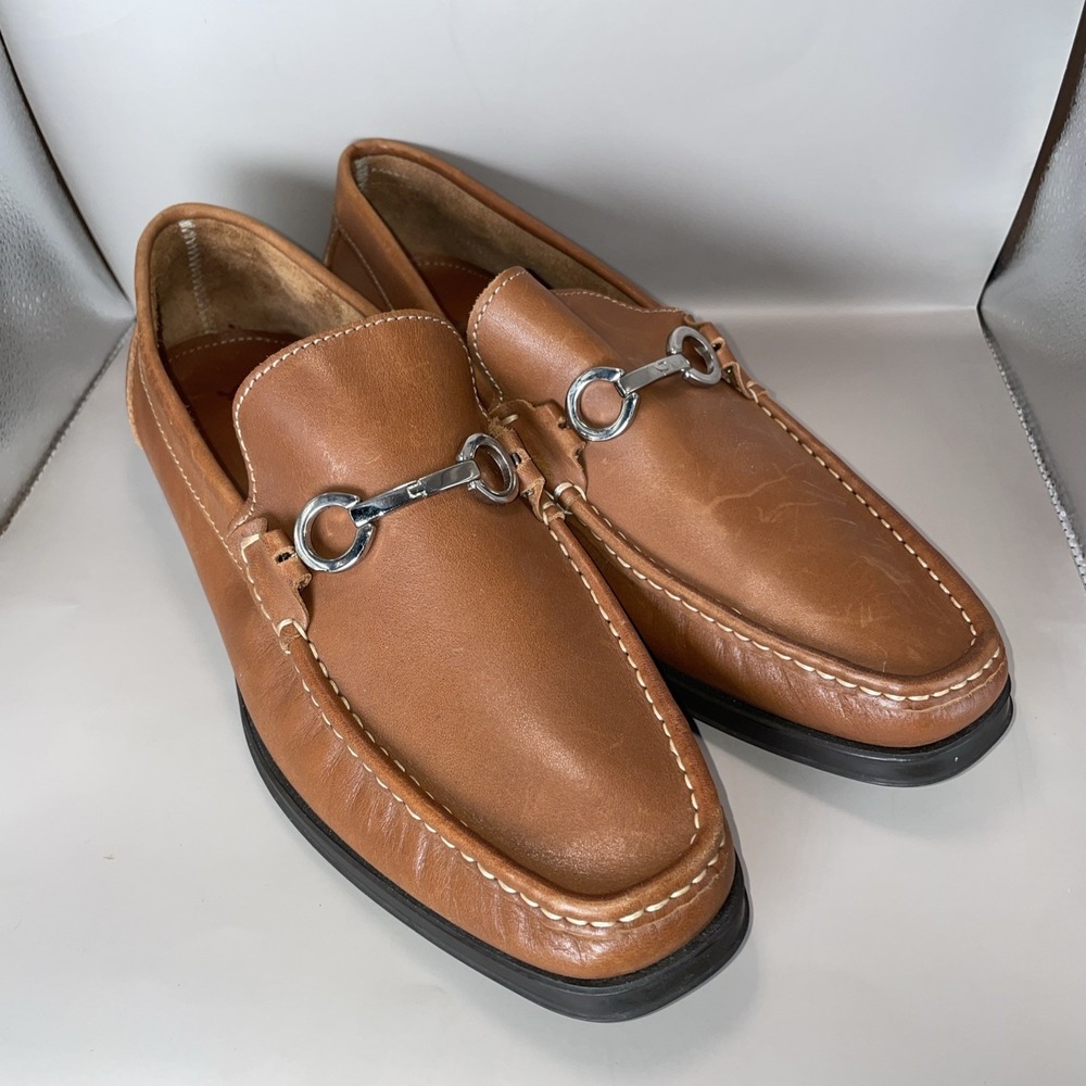 SANDRINO Mens Casual Dress Shoe Cognac Leather Horsebit Moccasin Loafer 11 D